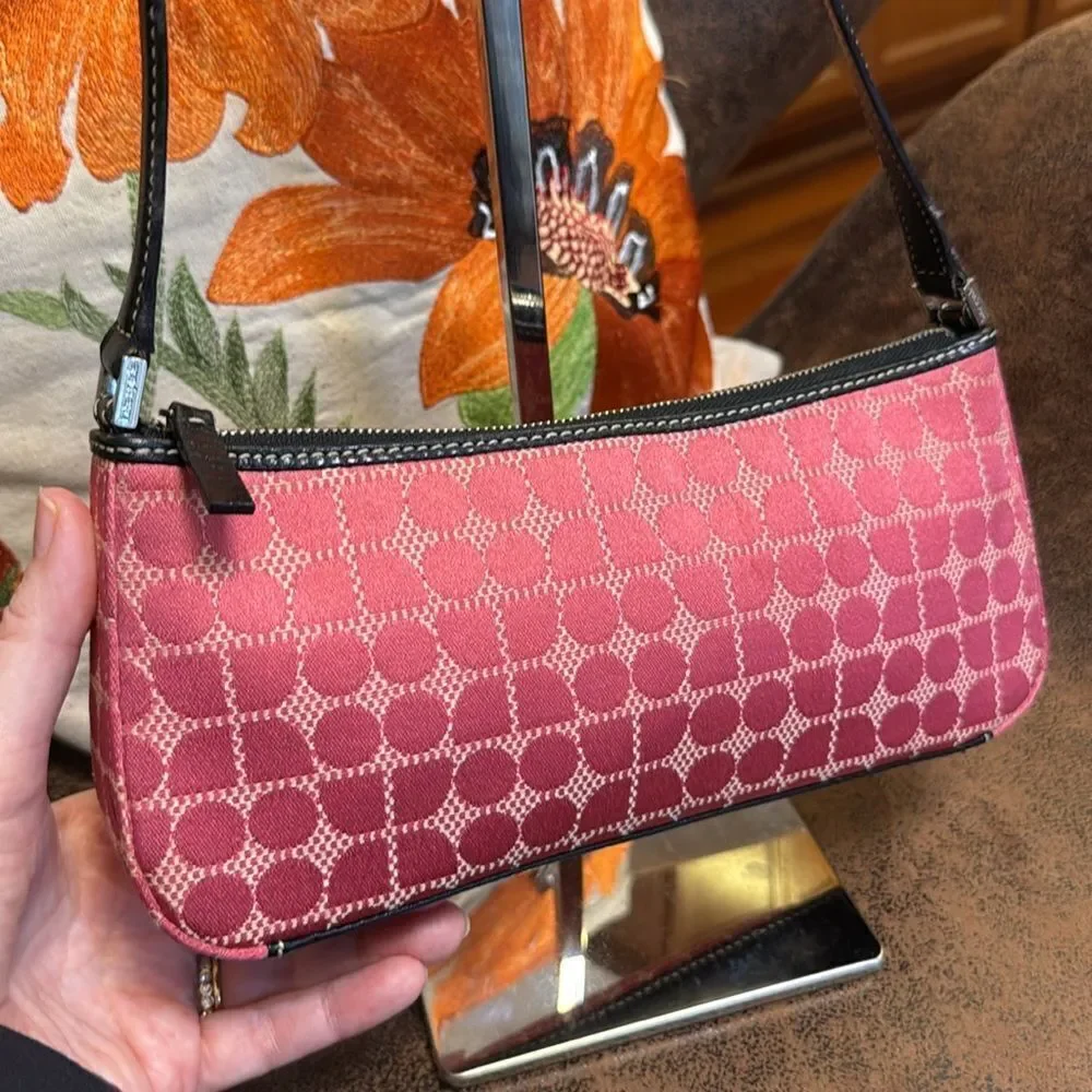 KATE SPADE 90’s PINK W/ BLACK LEATHER DEMI POUCHETTE BAG RETRO WORKING GIRL EUC